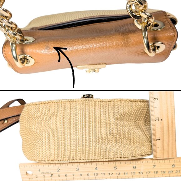 Michael Kors Cecelia Small Woven Raffia Brown Leather Flap Crossbody - Picture 5 of 10